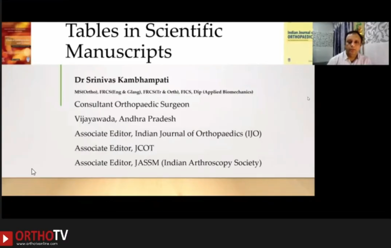 Table in Scientific Manuscripts - Dr Srinivas Kambhampati