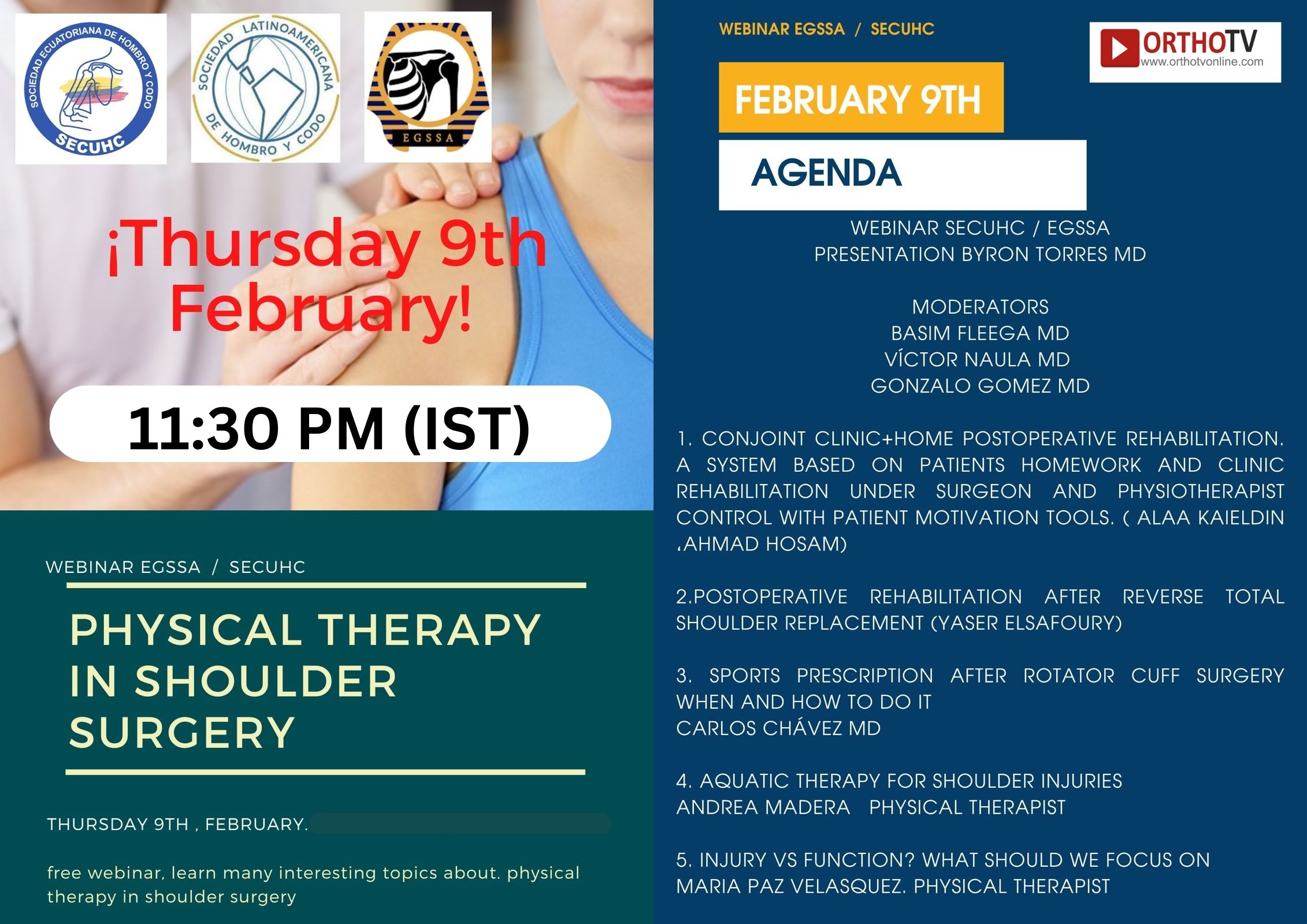 WEBINAR EGSSA / SECUHC - PHYSICAL THERAPY IN SHOULDER SURGERY